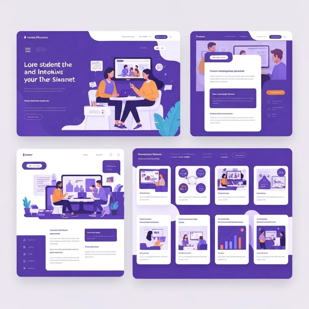 Educational platform landing page design with course listings, testimonials section, and prominent call-to-action